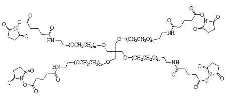 4-Arm-PEG-GAS，四臂聚乙二醇琥珀酰亚胺乙酸酯 粘稠液体或者固体粉末，取决于分子量
